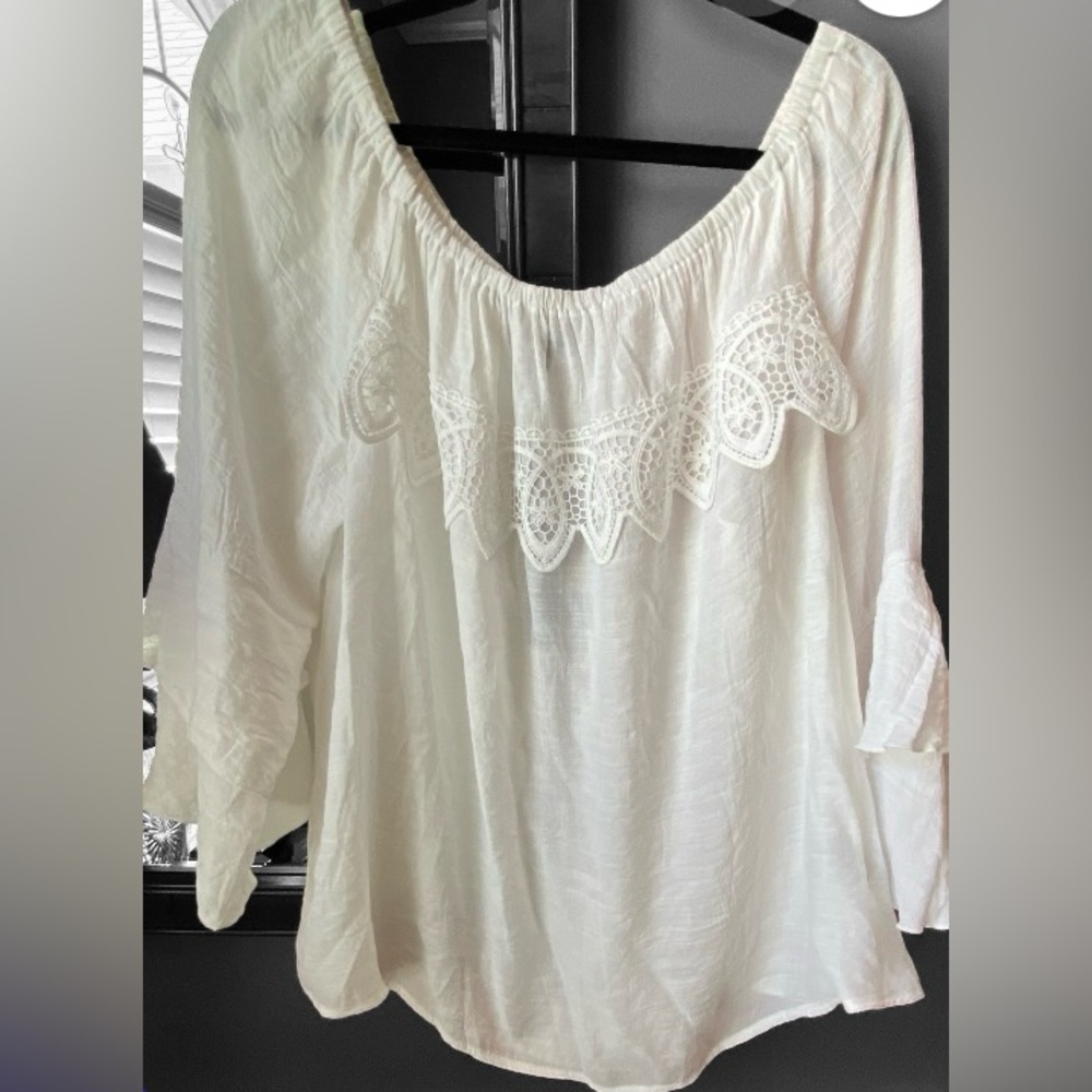 Unique Spectrum Cream Blouse with Crochet Accents